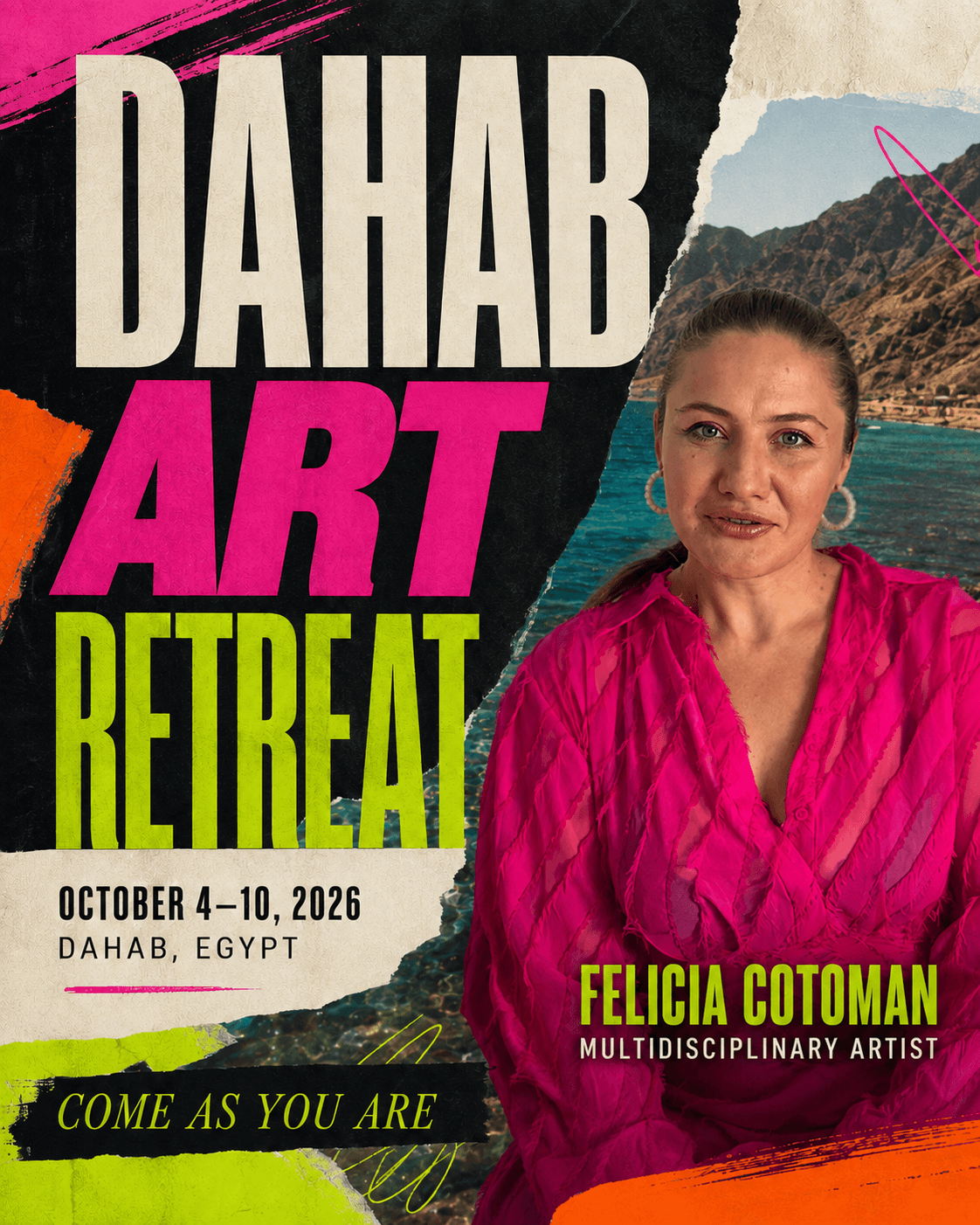 Poster for Dahab Art Retreat with Felicia Cotoman & Retreat Leaders at SA Studios · Dahab, South Sinai