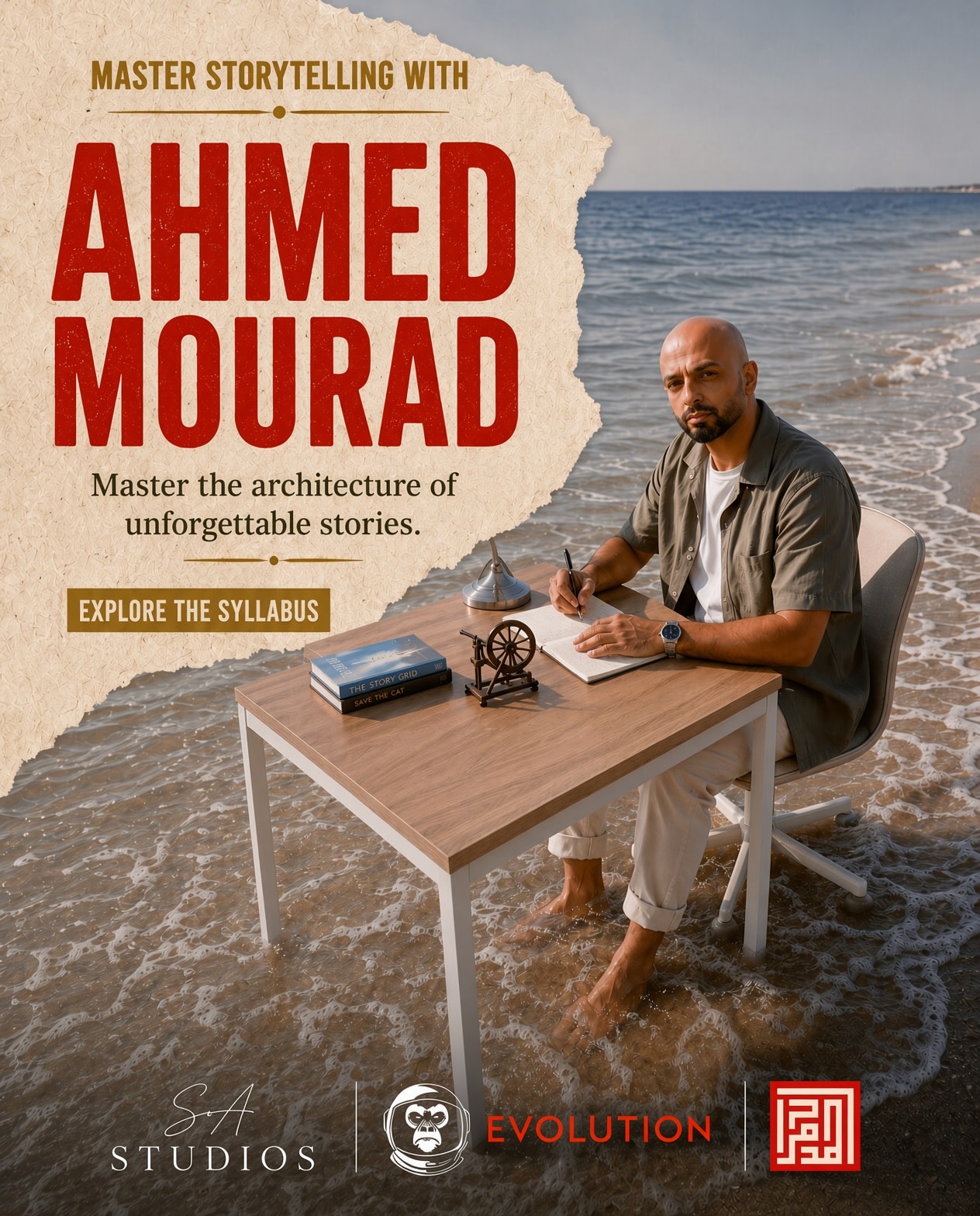 Poster for Ahmed Mourad Screenwriting Retreat — Dahab with Ahmed Mourad at SA Studios · Dahab, South Sinai, Egypt
