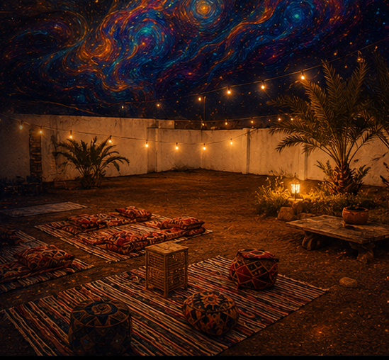 Warm lights and rugs at SA Studios Dahab